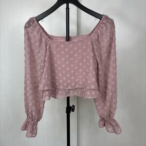 Altr'd State XS Dusty Pink Long Sleeve Crop Top Shirt Tiered Ruffle Boho Hippie